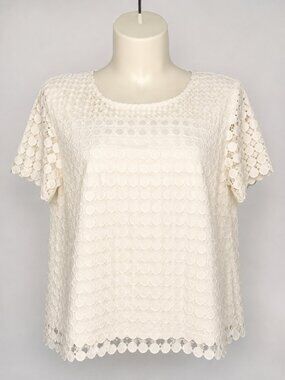 RSVP by Talbots Cream Lace Blouse – Size 3X Elegant Short Sleeve Top